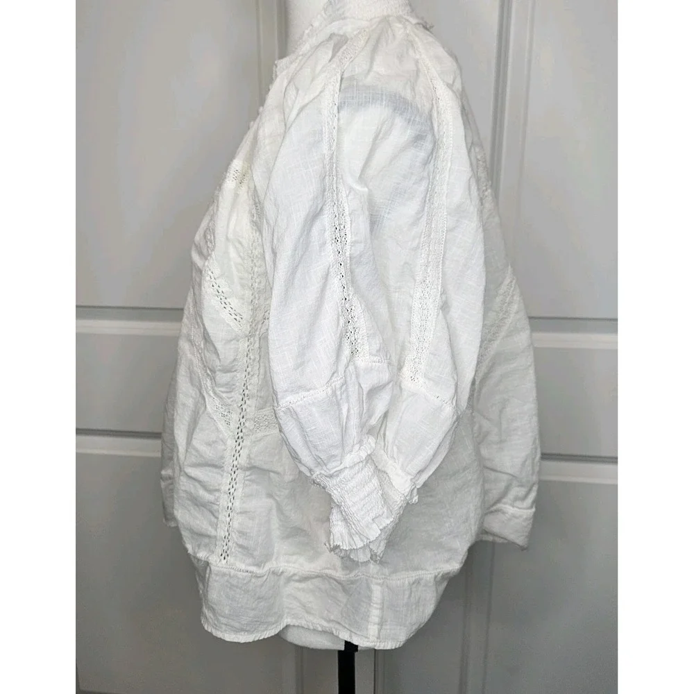 Anthropologie Puff Sleeve Victorian Top Lace Inset Size Medium White Romantic